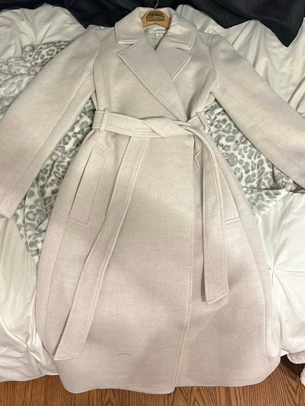 H&M Light Cream Belted Wrap Coat
